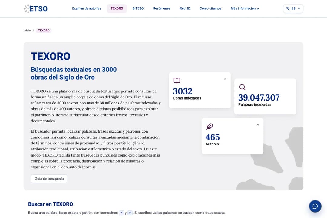 Interfaz de búsqueda del corpus TEXORO